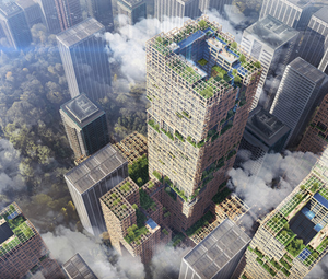 High-rise buildings combined with wood and nature
