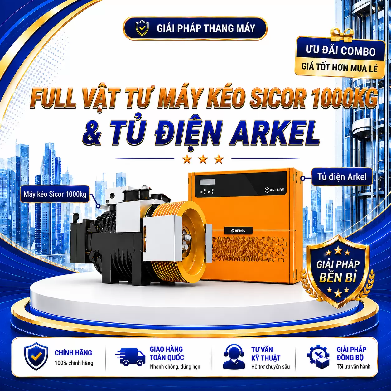 Combo Full Máy kéo Sicor 1000kg & Tủ điện Arkel