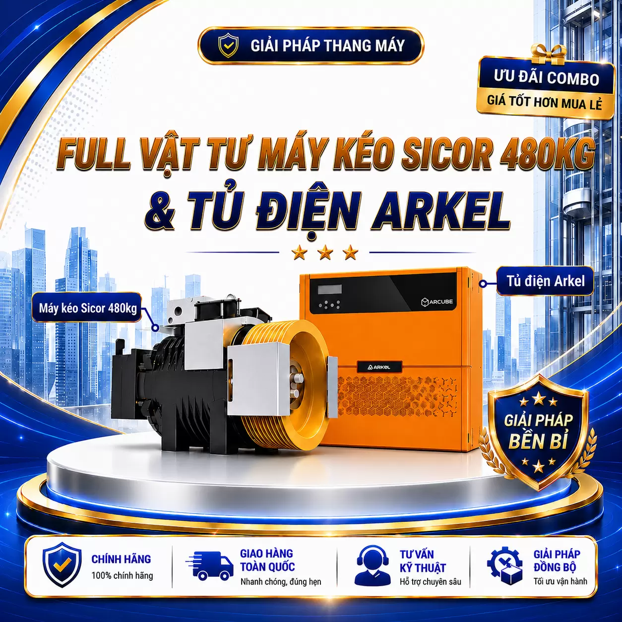 Combo Full Vật tư Máy kéo Sicor 480kg & Tủ điện Arkel